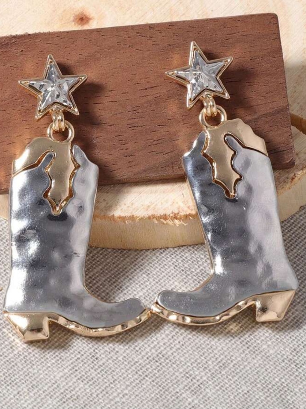 Gold & Silver Star Cowboy Boot Drop Earrings/ Mid Weight